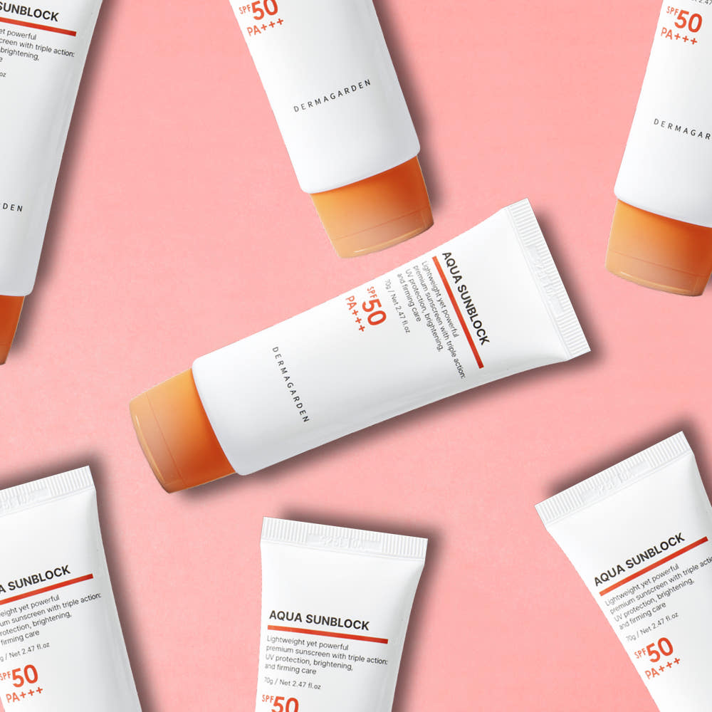 Dermagarden Aqua Sunblock - Flat Lay Pink Background