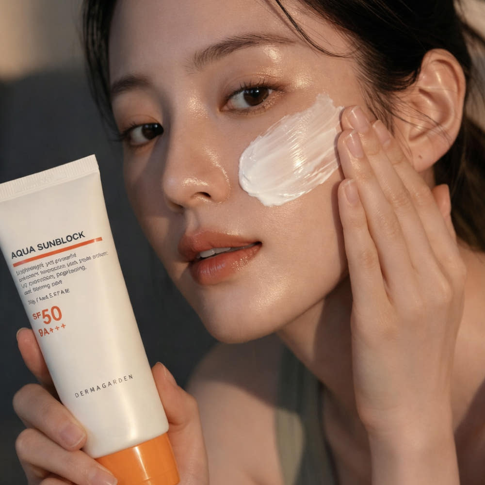 Dermagarden Aqua Sunblock - Model Application Shot