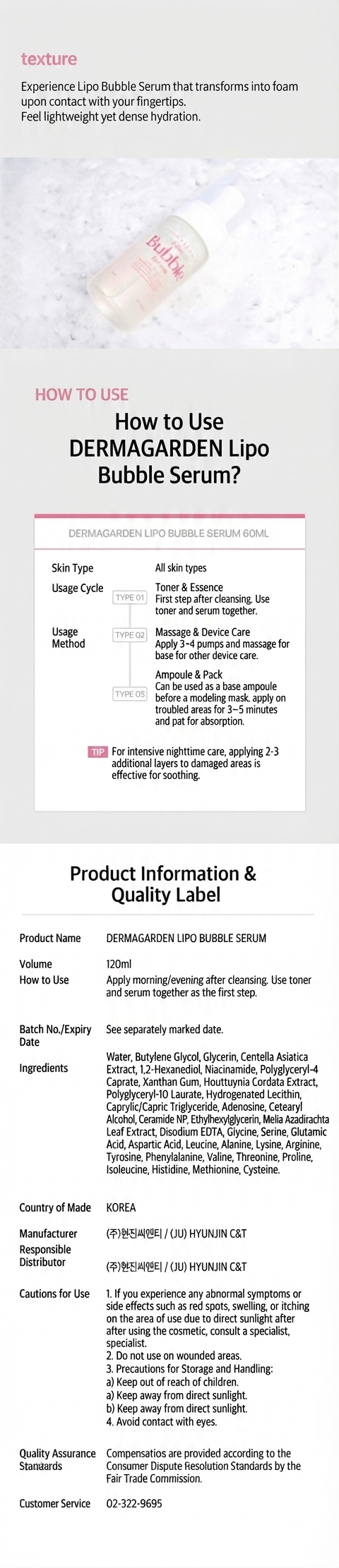 Dermagarden Lipo Bubble Serum - Texture, How to Use & Product Information